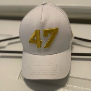 Charlie Kirk White Baseball Cap Gold '47' Patch and Gold USA Flag Patch Limited